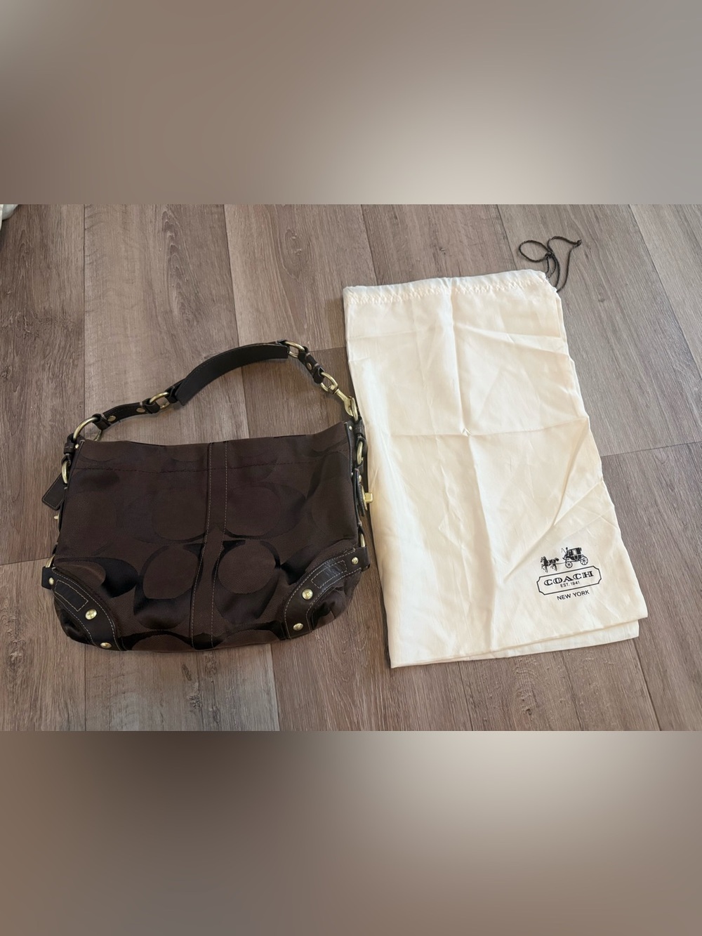 Vintage Coach Signature Carly Hobo- Chocolate Brown with dust bag
